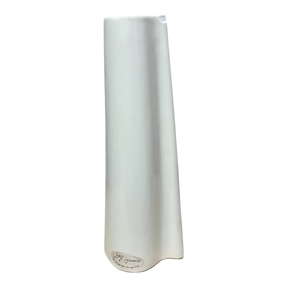 Baatz Ceramics USA Signed Original Bud Vase White‎ Floral Hand Painted 8.5 Inch